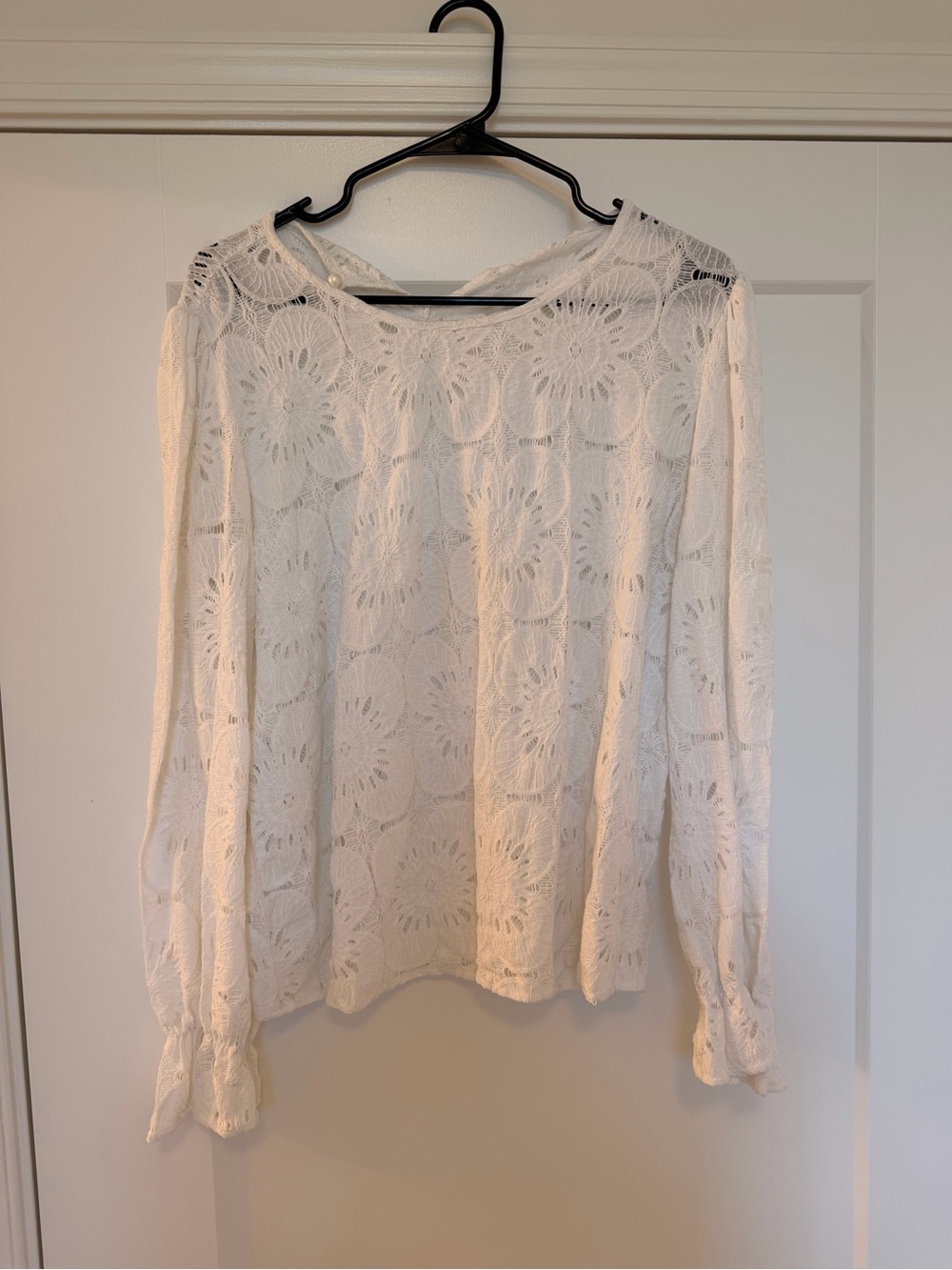 White Lace Crochet Long-Sleeve Women's Top
